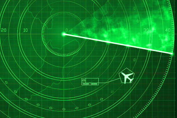 istock Commercial jet aircraft on green digital radar with coordinates 481924758