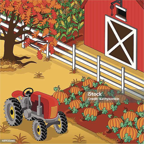 Trattore E Pumpkins - Immagini vettoriali stock e altre immagini di Campo di zucche - Campo di zucche, Agricoltura, Arancione