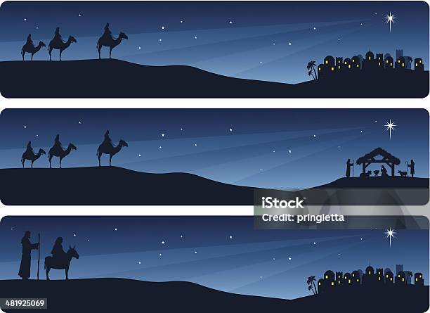 Nativity Banner Stock Vektor Art und mehr Bilder von Drei weise Männer - Drei weise Männer, Weihnachtskrippe, Weihnachten