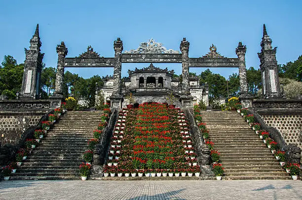 Frontal view of the mausoleum of Khai Dinh in Hue, central Vientam