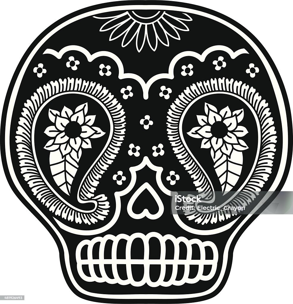 Paisley Skull Hand-drawn Illustration of a Vector Sugar Skull.  Colors can be easily edited. Zombie stock vector