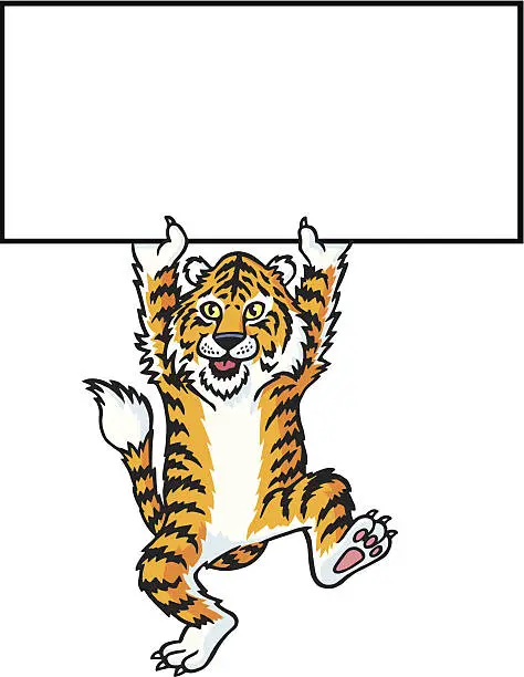 Vector illustration of Tiger holding sign