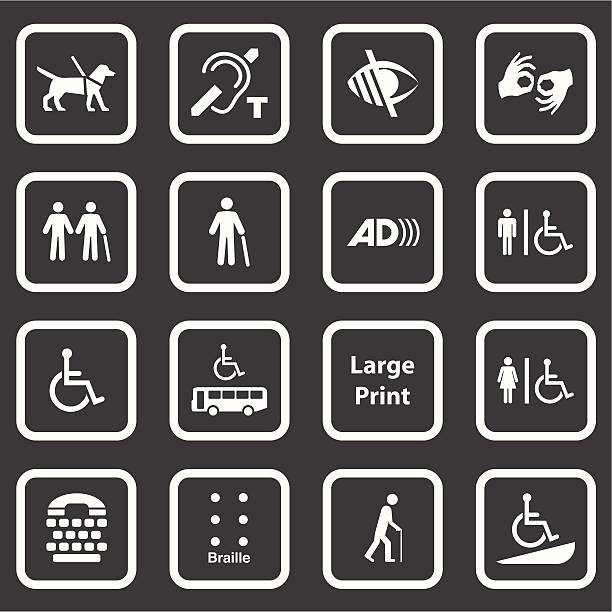 bildbanksillustrationer, clip art samt tecknat material och ikoner med accessibility icons (white series) - tillgänglighet blind braille