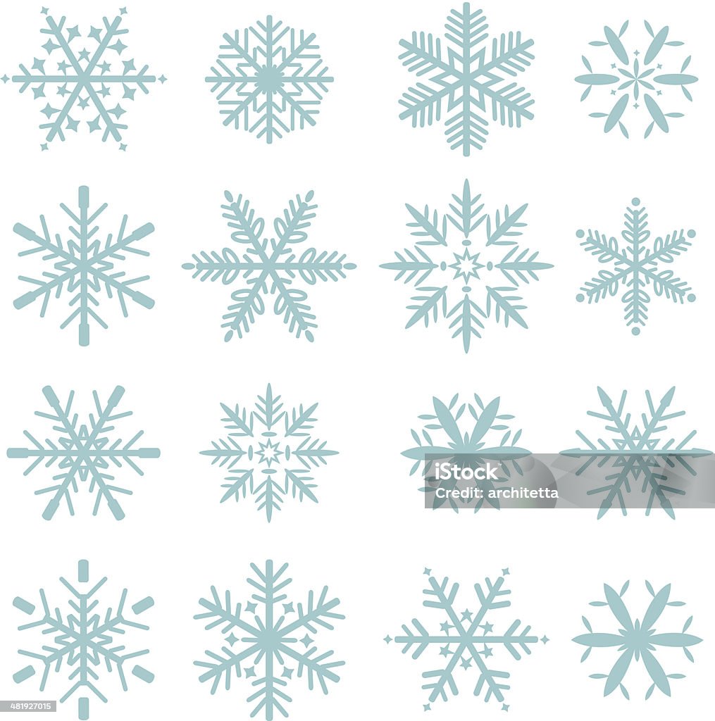 Conjunto de iconos azules snowflakes - arte vectorial de Abstracto libre de derechos