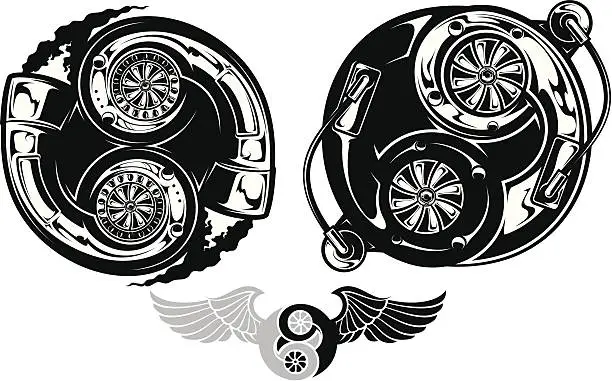 Vector illustration of Stylized turbocharger Ying Yang symbol
