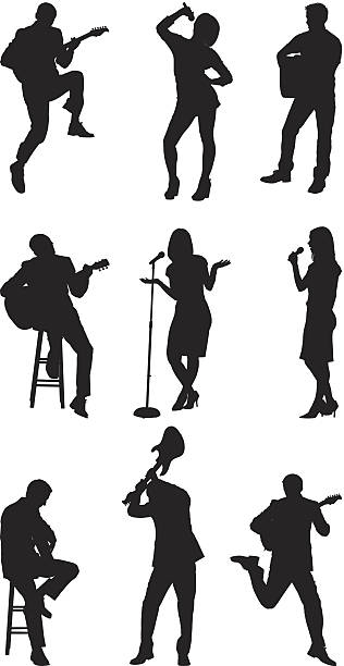 Rock stars singing and playing guitar Rock stars singing and playing guitarhttp://www.twodozendesign.info/i/1.png guitar silhouettes stock illustrations