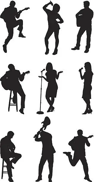 Vector illustration of Rock stars singing and playing guitar