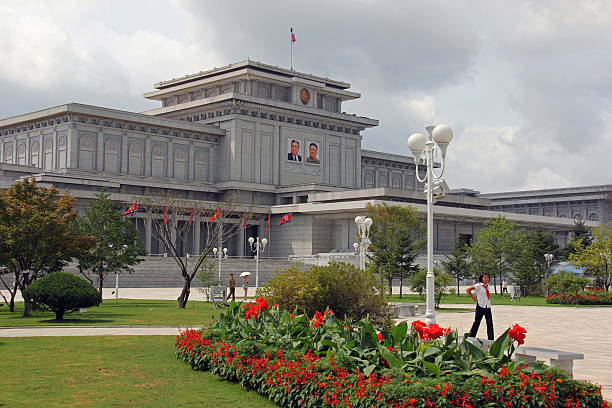 North Korea DPRK: Kumsusan Memorial Palace Of The Sun Pyongyang, North Korea - August 14, 2013: Kumsusan Memorial Palace Of The Sun (mausoleum of Kim Il Sung and Kim Jong Il). A palatial structure where the two leaders lay in state, and each has a museum dedicated to them. kim il sung mausoleum stock pictures, royalty-free photos & images