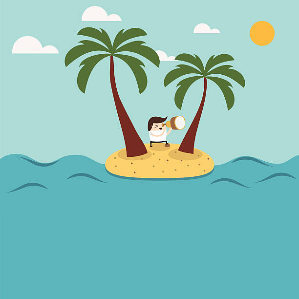 Man figure isolated on an island man figure isolated on an island. Vector illustration castaway stock illustrations