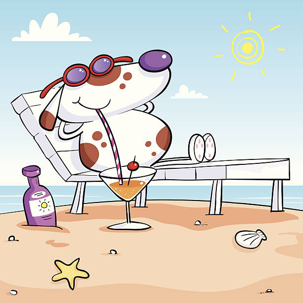 Dog On Sun Lounger Stock Illustration - Download Image Now - Dog,  Sunbathing, Beach - iStock