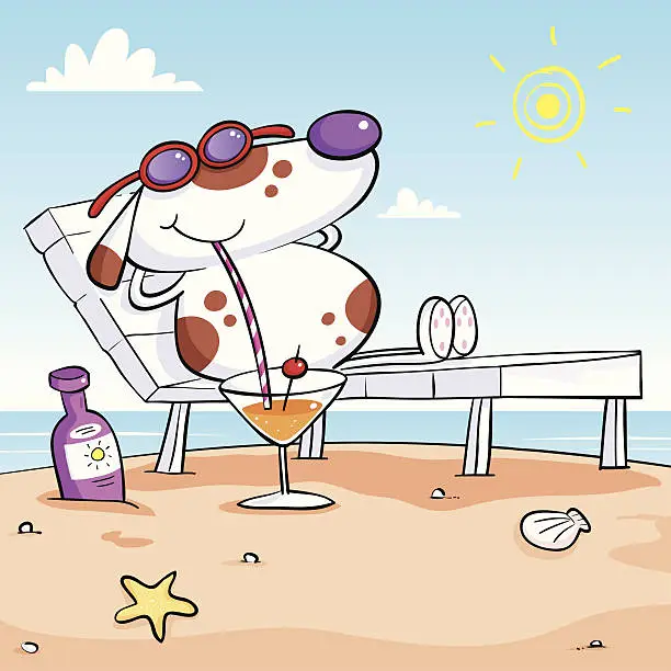 Vector illustration of Dog on Sun Lounger