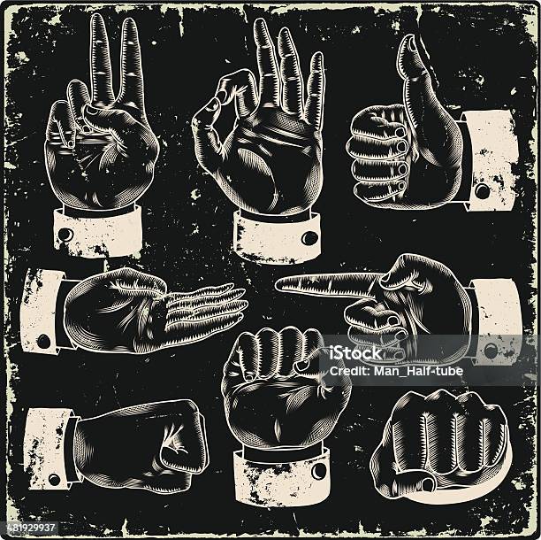 Retro Business Hands Stock Illustration - Download Image Now - Fist, Old-fashioned, Retro Style