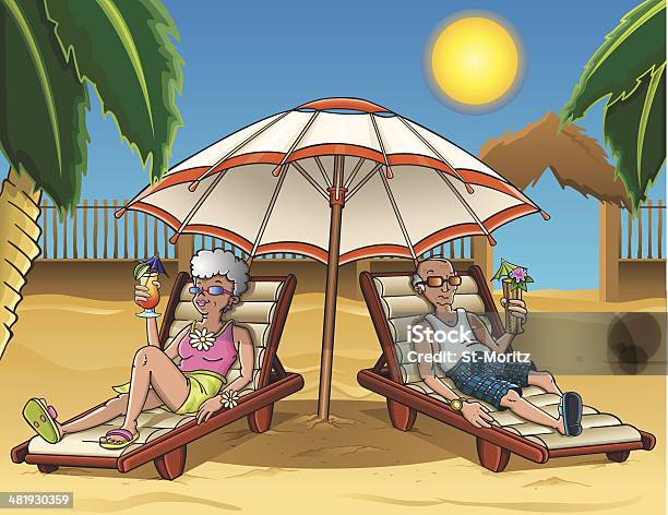 Anziani Sulla Spiaggia - Immagini vettoriali stock e altre immagini di Adulto in età matura - Adulto in età matura, Relazione di coppia, Alchol