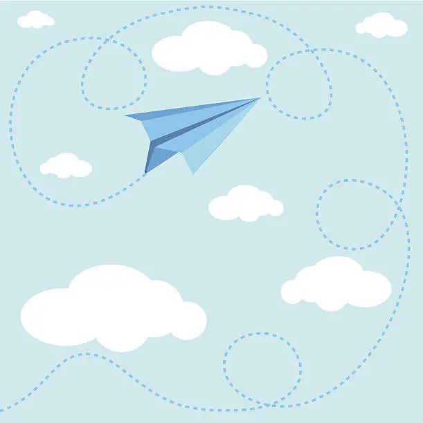 Vector illustration of Paper Airplane And Its Route