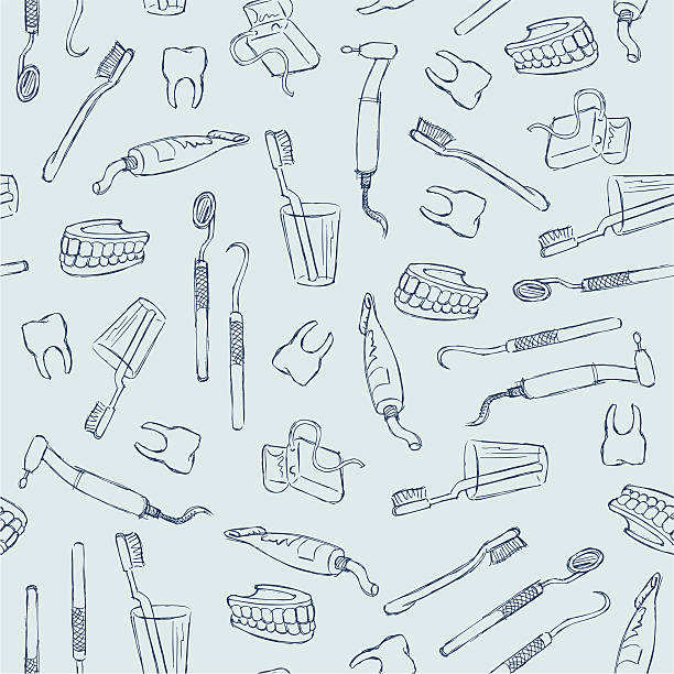 Dental Seamless Dentistry and dental equipment set in a seamless pattern. dentist backgrounds stock illustrations