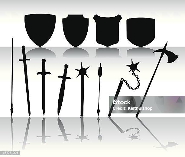 Shields Et Épées Médiévales Weapondary Vecteurs libres de droits et plus d'images vectorielles de Épée - Épée, Vectoriel, Armement