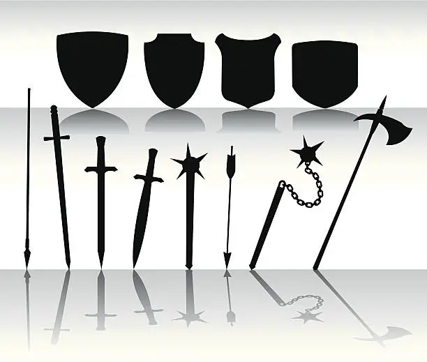 Vector illustration of Shields and Swords - Medieval Weapondary