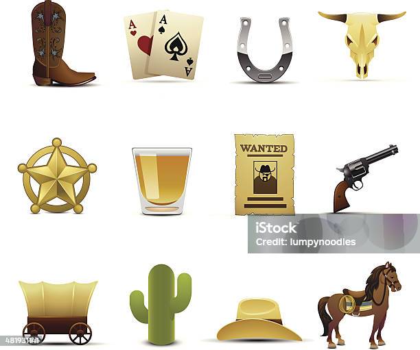 Cowboy Icone - Immagini vettoriali stock e altre immagini di Icona - Icona, Selvaggio west, Musica Country