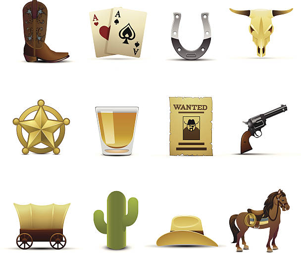 ilustrações, clipart, desenhos animados e ícones de ícones de cowboy - cowboy hat hat country and western music wild west