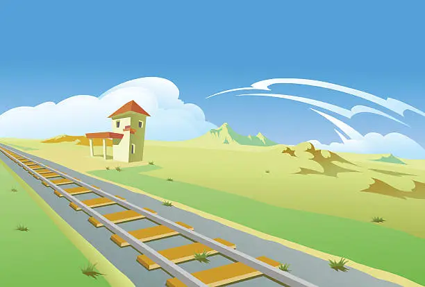 Vector illustration of The railway-line into desert. Poster. Background