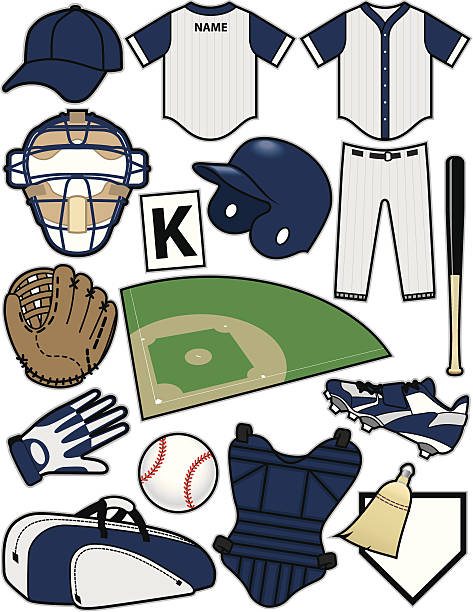 Baseball Items Items/Equipment used in the sport of Baseball. File is organized into layers. Download includes: JPG, PDF, EPS formats. catchers mask stock illustrations
