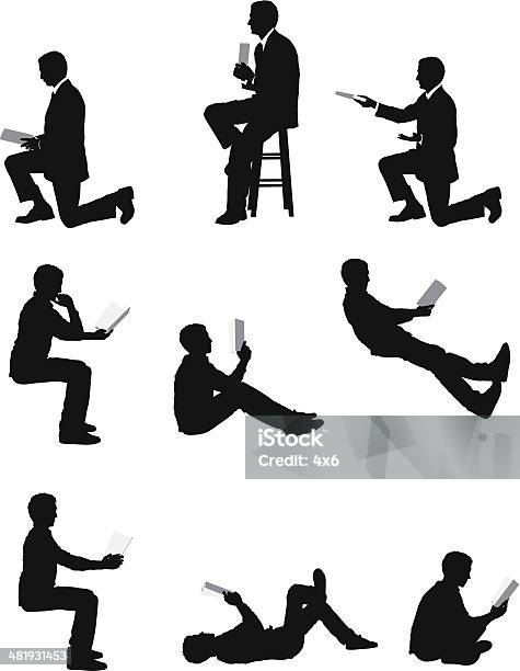 Vector Images Of Men Reading Stock Illustration - Download Image Now - Sitting, In Silhouette, Cut Out