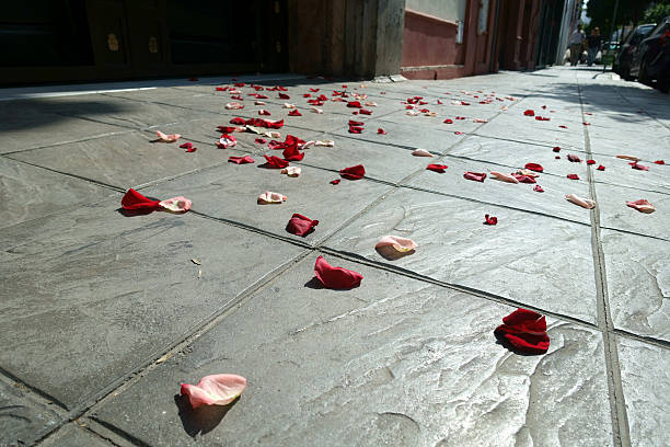 istock Flower petals on a Spanish pavement following a wedding 481931486