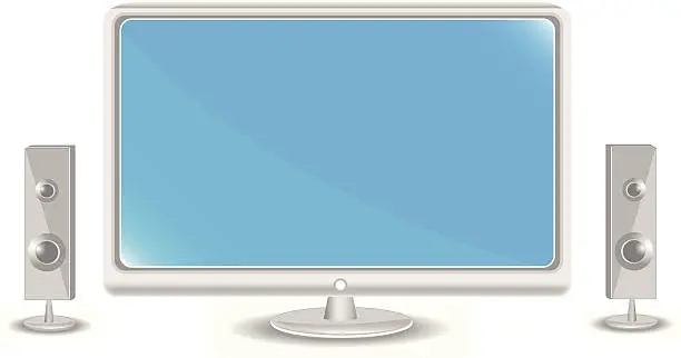 Vector illustration of Computer Monitor With Speakers