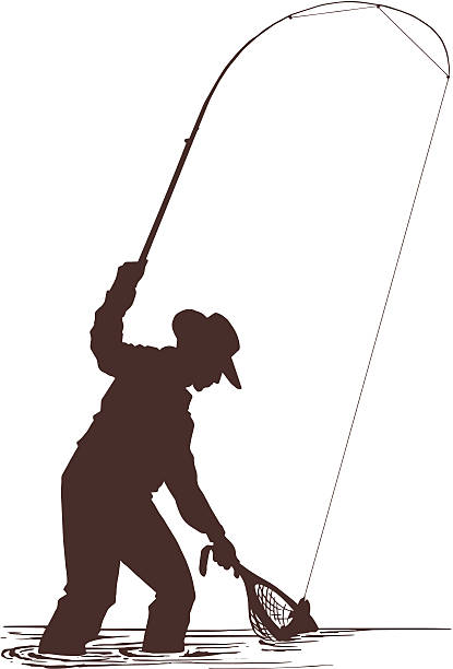 ilustraciones, imágenes clip art, dibujos animados e iconos de stock de pescador de silueta - fly fishing fishing river fisherman