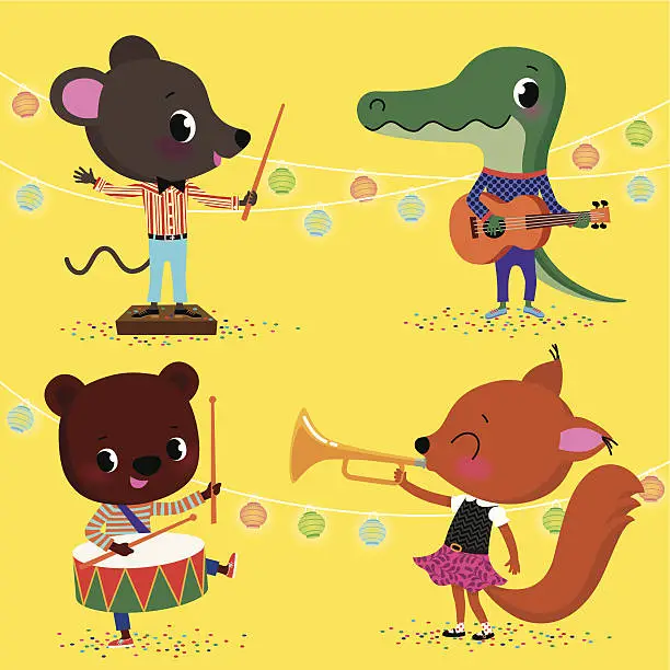 Vector illustration of Little Animals Orchestra.