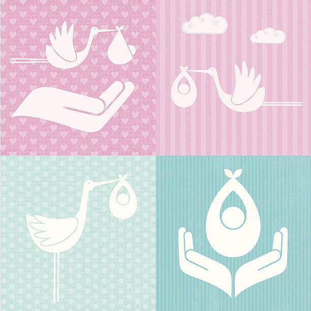 baby, storch symbole (family life series - storchenvogel stock-grafiken, -clipart, -cartoons und -symbole