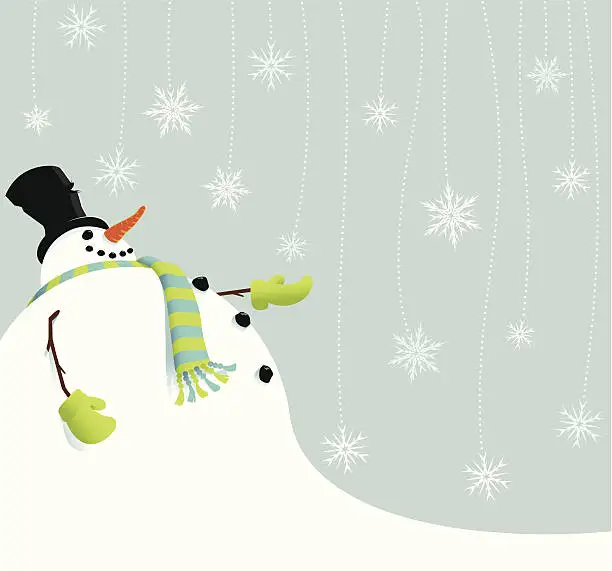 Vector illustration of Snowman catching snowflakes