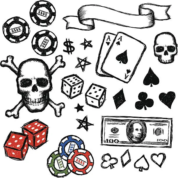 Vector illustration of Sketchy gambling icons