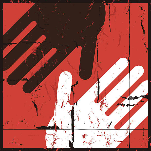 No to racism Vector hands representing harmony of races - grunge style - easy color and grunge edit social justice concept stock illustrations