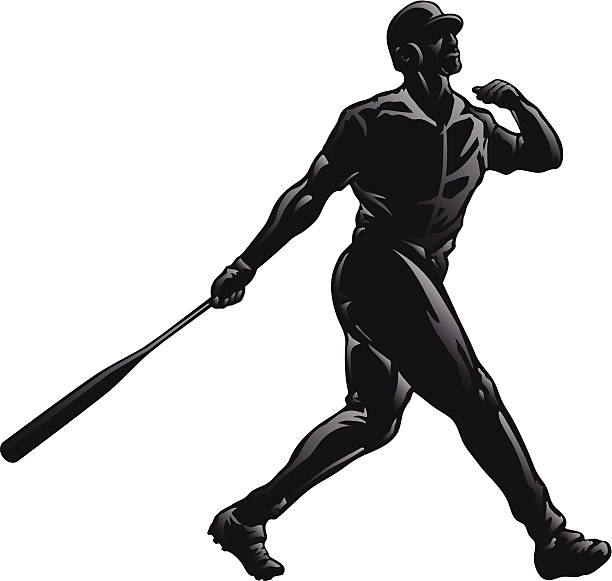 Baseball Swing Through Silhouette Baseball Swing Through Silhouette. 1 spot color plus black. Simple gradients and shapes for easy printing, separating and color changes. Major elements layered separately for easy editing. Black and white outline version also included. File formats: EPS and JPG baseball batter swinging stock illustrations