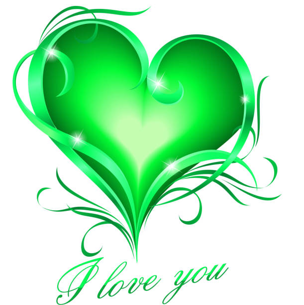 illustrazioni stock, clip art, cartoni animati e icone di tendenza di cuore verde con ti amo il testo - luminant