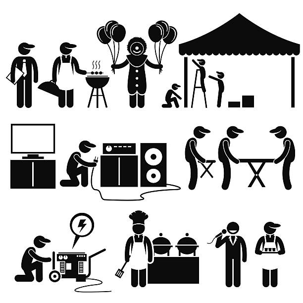 illustrations, cliparts, dessins animés et icônes de festival événement de partie célébration stick figure pictogram icônes - speaker sound audio equipment stereo