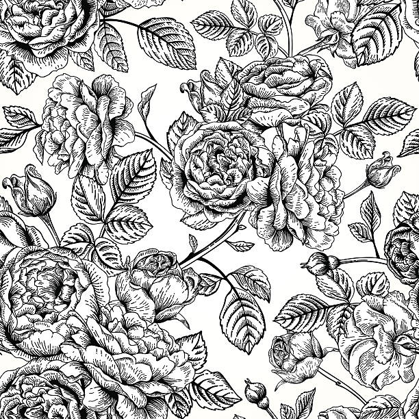 illustrazioni stock, clip art, cartoni animati e icone di tendenza di seamless pattern di rose. - rose pattern victorian style seamless