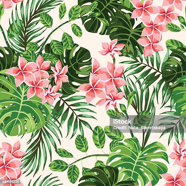 Seamless Exotic Pattern Stock Illustration - Download Image Now - Tropical Climate, Hawaiian Culture, Flower