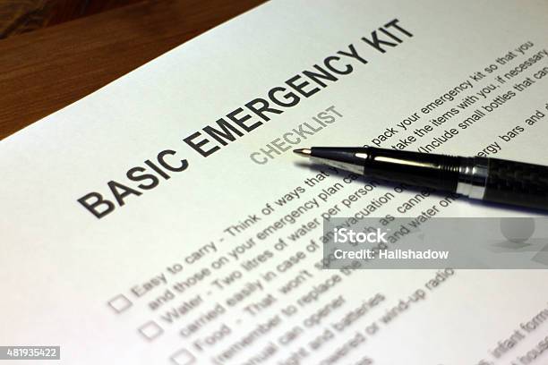 Emergency Preparedness Kit Checklist Stock Photo - Download Image Now - 2015, A Helping Hand, Accidents and Disasters