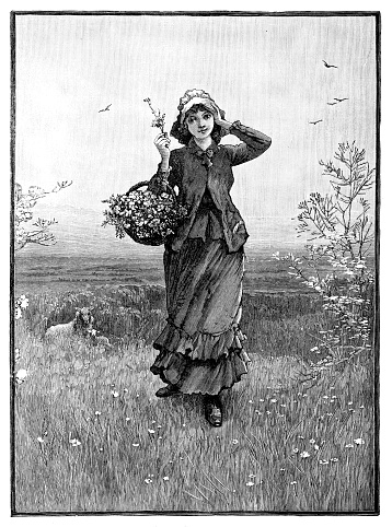 Woman Picking Flowers in the spring