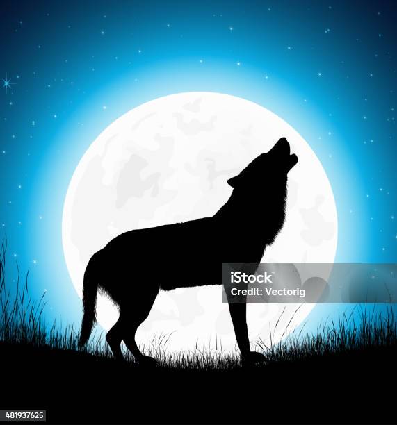 Wolf Howling Stock Illustration - Download Image Now - Moon, Howling, Wolf