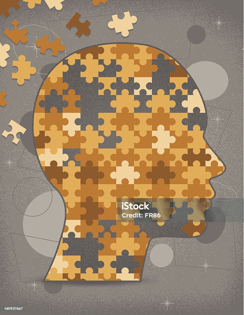 Incomplete Puzzle Head (Vintage) A retro styled image of an incomplete puzzled head. Jigsaw Puzzle stock vector