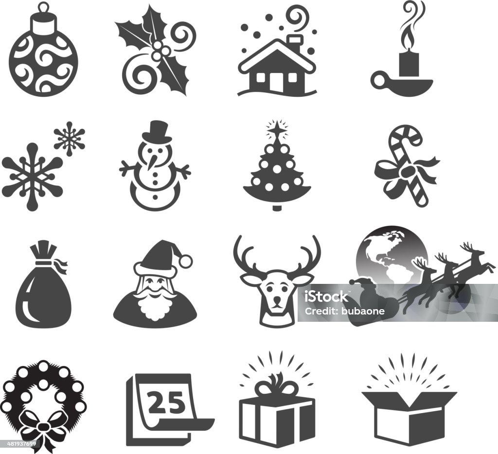 クリスマスシーズンに伝統のブラック&白のベクトルのアイコンを設定します。 - 飾り リースのロイヤリティフリーベクトルアート