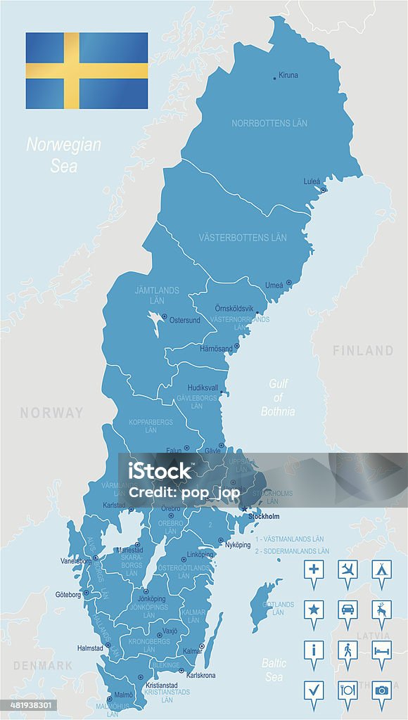 Schweden-sehr detaillierte Karte - Lizenzfrei Schweden Vektorgrafik