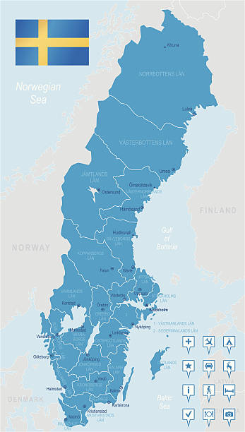 schweden-sehr detaillierte karte - falun stock-grafiken, -clipart, -cartoons und -symbole