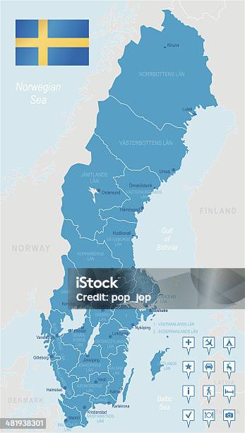 Schwedensehr Detaillierte Karte Stock Vektor Art und mehr Bilder von Schweden - Schweden, Karte - Navigationsinstrument, Auseinander