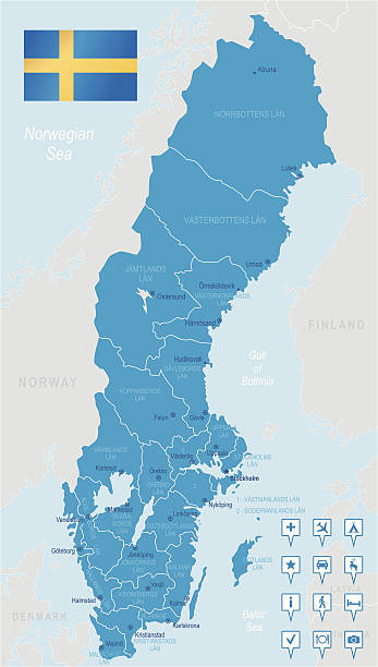bildbanksillustrationer, clip art samt tecknat material och ikoner med sweden - highly detailed map - malmö