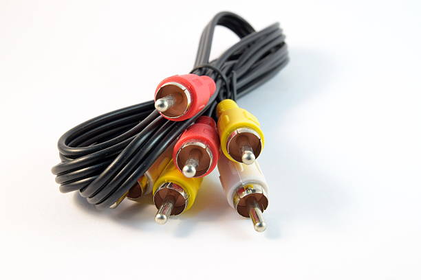 Black and yellow RCA cables isolated on white background