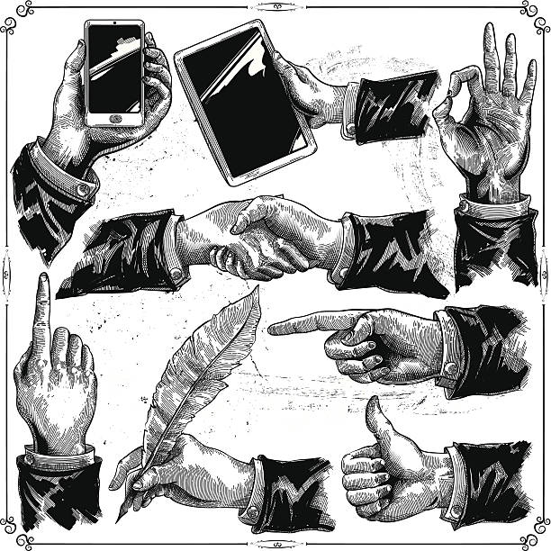 Hands set Hands set in classic style human finger illustrations stock illustrations